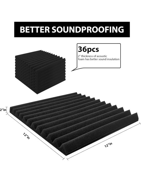 Paneles Acústicos Piramidales 30.48x30.48 cm - Paquete de 36 Paneles Acústicos Piramidales 30.48x30.48 cm - Paquete de 36