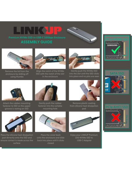 Enclosure NVMe SSD LINKUP M.2 a USB-C 10 Gbps sin herramientas Enclosure NVMe SSD LINKUP M.2 a USB-C 10 Gbps sin herramientas