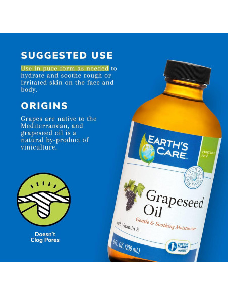 Aceite de Semilla de Uva Earth's Care 236.6 ml Prensado en Frío Aceite de Semilla de Uva Earth's Care 236.6 ml Prensado en Frío