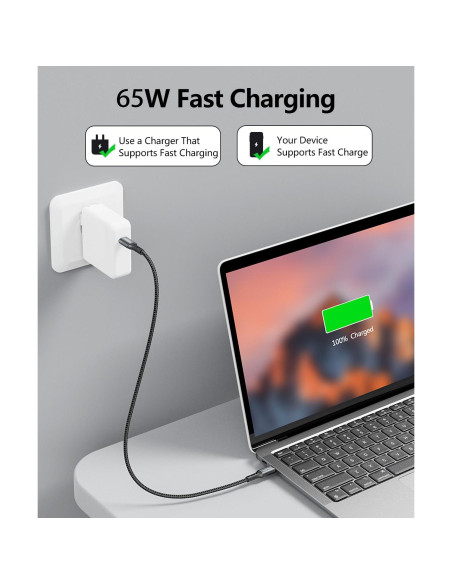 Cable USB C a USB C 1.6 pies 65W carga rápida 3 unidades Cable USB C a USB C 1.6 pies 65W carga rápida 3 unidades