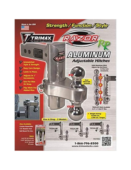 Enganche de Aluminio Ajustable Trimax TRZ4ALRP 10.16 cm Enganche de Aluminio Ajustable Trimax TRZ4ALRP 10.16 cm