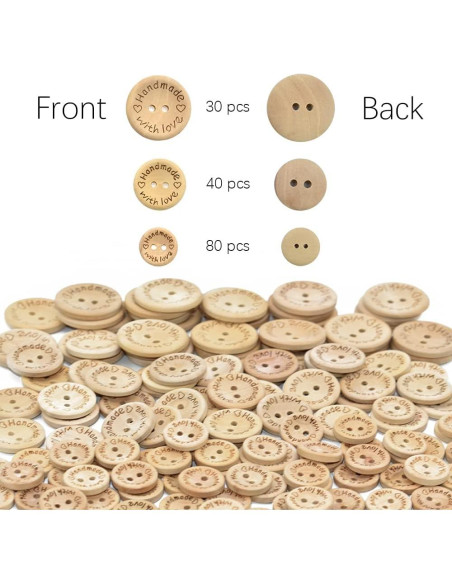 150 Piezas Botones de Madera Natural HDST-HOME 15mm 20mm 25mm 150 Piezas Botones de Madera Natural HDST-HOME 15mm 20mm 25mm