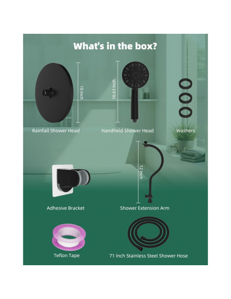 Cabezal de Ducha de Lluvia Hibbent 10" Negro Mate con Extensión Cabezal de Ducha de Lluvia Hibbent 10" Negro Mate con Extensión