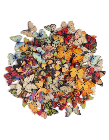 Botones de Madera FINGOOO Mariposa 100 Pcs 21x28mm Multicolor