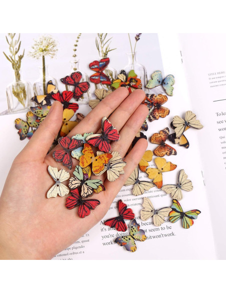 Botones de Madera FINGOOO Mariposa 100 Pcs 21x28mm Multicolor Botones de Madera FINGOOO Mariposa 100 Pcs 21x28mm Multicolor
