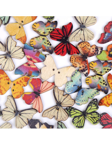 Botones de Madera FINGOOO Mariposa 100 Pcs 21x28mm Multicolor