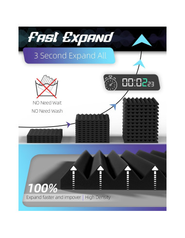 Paquete de 52 Paneles Acústicos LEIYER 1" Negro Autoadhesivos