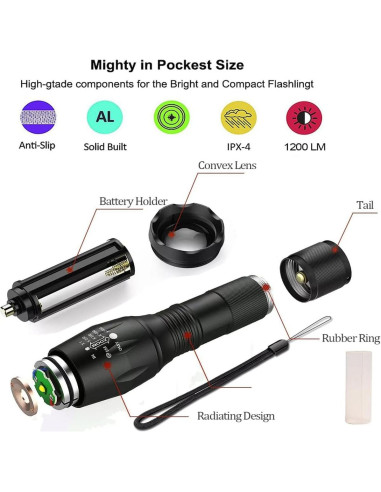 Linterna Táctica LED Pocketman 5 Pack Resistente al Agua