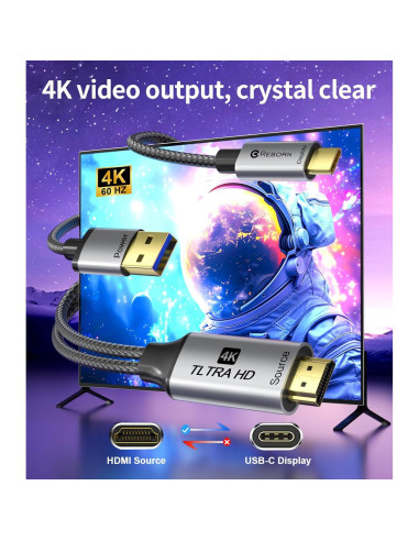 Adaptador HDMI a USB C Reborn 3.05m 4K@60Hz