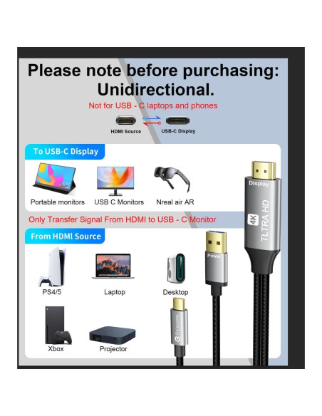 Adaptador HDMI a USB C Reborn 3.05m 4K@60Hz Adaptador HDMI a USB C Reborn 3.05m 4K@60Hz