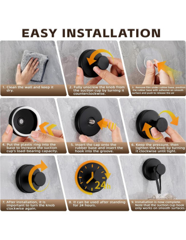 Ganchos de Ventosa Reutilizables Supopular 2 Unidades 5 kg Negro Mate