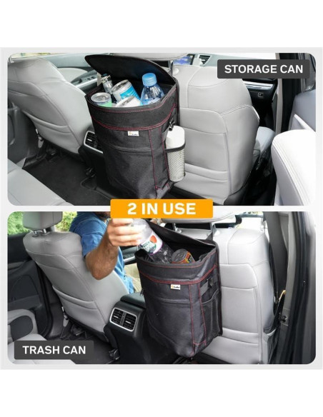 Basurero de Coche EcoNour 9.46L con Tapa y Bolsillos - Negro Basurero de Coche EcoNour 9.46L con Tapa y Bolsillos - Negro