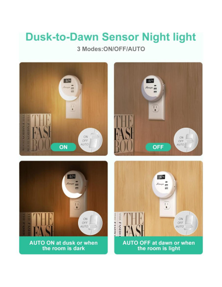 Luz Nocturna LED Alitayee con Sensor y Cargador USB-C 15.5W Luz Nocturna LED Alitayee con Sensor y Cargador USB-C 15.5W