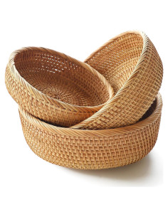 Cestas de Pan de Ratan HITOMEN Juego de 3 Redondas 26.2cm