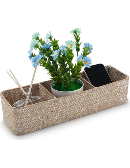 Cesta de Almacenamiento DECRAFTS de Hierba Marina 3 Secciones 37x12x8cm Cesta de Almacenamiento DECRAFTS de Hierba Marina 3 Secciones 37x12x8cm