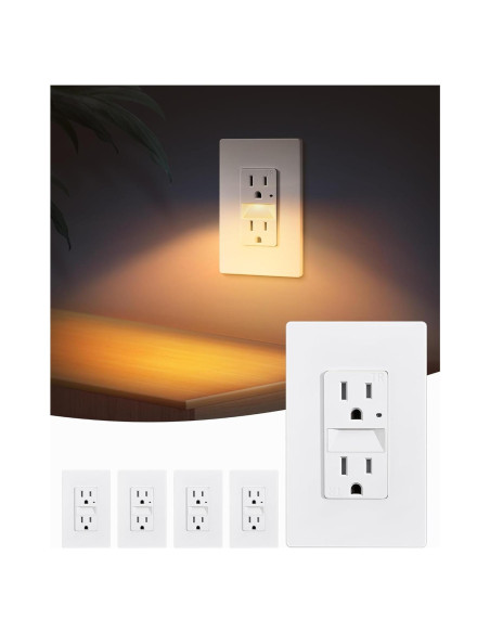 Enchufe SURAIELEC 15A con Luz Nocturna LED 3000K - Paquete de 5 Enchufe SURAIELEC 15A con Luz Nocturna LED 3000K - Paquete de 5