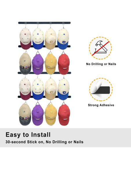 Organizador de Sombreros Adhesivo ETOWIFA - Soporte para 48 Gorras Organizador de Sombreros Adhesivo ETOWIFA - Soporte para 48 Gorras