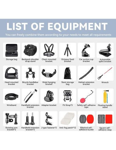 Kit de Accesorios de Cámara de Acción 50 en 1 MEKICOWL