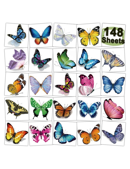 148 Tatuajes Temporales de Mariposa CHARLENT para Niños 148 Tatuajes Temporales de Mariposa CHARLENT para Niños