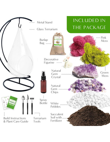 Kit de Terrario Colgante de Vidrio 7" - Creaciones de Nathalie Kit de Terrario Colgante de Vidrio 7" - Creaciones de Nathalie