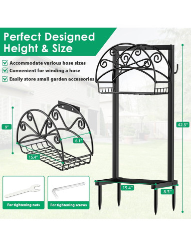 Soporte para Manguera de Jardín TomCare con Canasta 4 Picos