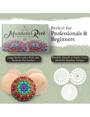 Kit de Pintura de Rocas Mandala Jardín Lunar - 4 Rocas Grandes