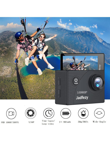 Cámara de Acción Jadfezy FHD 1080P 12MP Impermeable 30M Cámara de Acción Jadfezy FHD 1080P 12MP Impermeable 30M