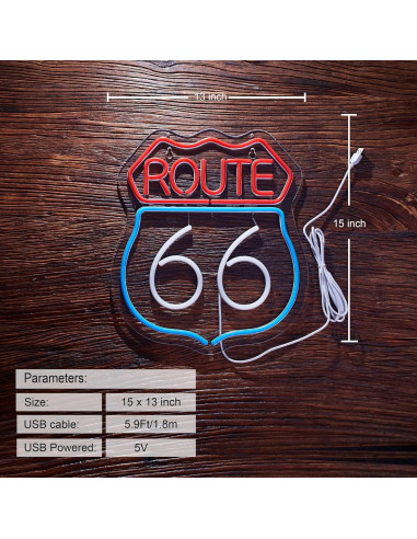 Letrero de neón Ruta 66 Roouneon 38x33 cm LED regulable