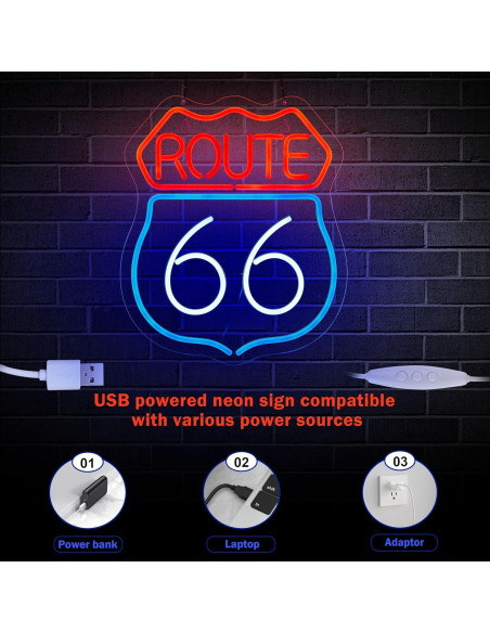 Letrero de neón Ruta 66 Roouneon 38x33 cm LED regulable Letrero de neón Ruta 66 Roouneon 38x33 cm LED regulable