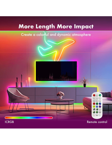 Tira de LED RGB 3.05m ATHONO, impermeable IP67, sincronización música