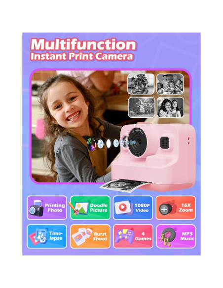 Cámara Instantánea Anchioo Rosa 12MP 1080P para Niños Cámara Instantánea Anchioo Rosa 12MP 1080P para Niños