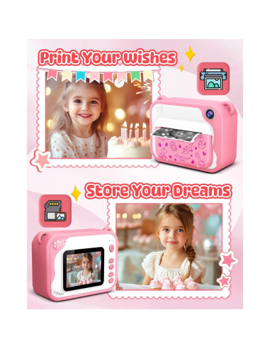 Cámara Instantánea USTEETIC Rosa 1080p para Niños 3-12 Años