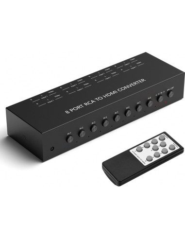 Convertidor RCA a HDMI 8 Puertos Dingsun 720P/1080P