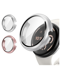 Funda Goton para Google Pixel Watch 3 45mm - 2 Piezas, Oro Rosa y Plata