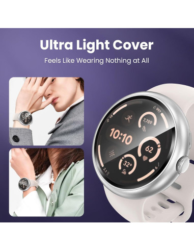 Funda Goton para Google Pixel Watch 3 45mm - 2 Piezas, Oro Rosa y Plata