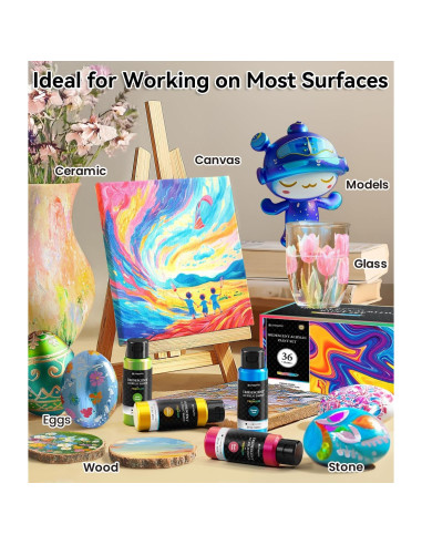 Juego de Pintura Acrílica Iridiscente POPYOLA 52 PCS 36 Colores