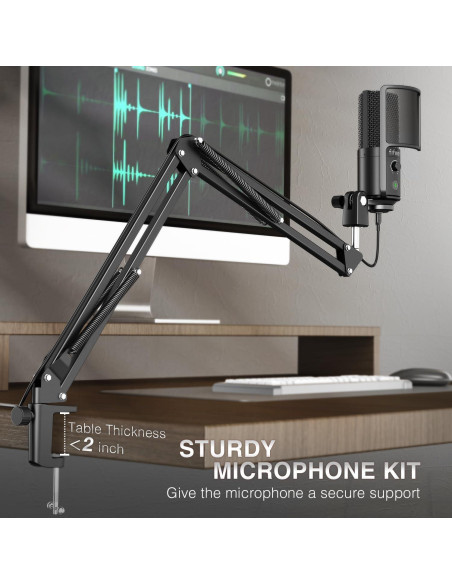 Micrófono USB FIFINE T669PRO1 con Soporte de Brazo y Silencio Micrófono USB FIFINE T669PRO1 con Soporte de Brazo y Silencio