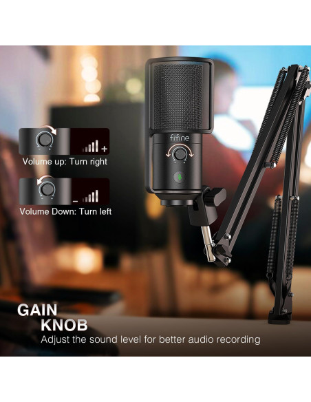 Micrófono USB FIFINE T669PRO1 con Soporte de Brazo y Silencio Micrófono USB FIFINE T669PRO1 con Soporte de Brazo y Silencio