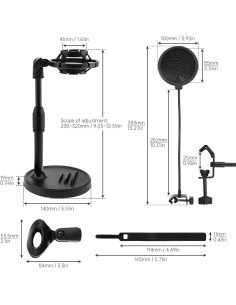 Soporte de Micrófono de Escritorio RTNLIT Ajustable con Filtro Antipop 2