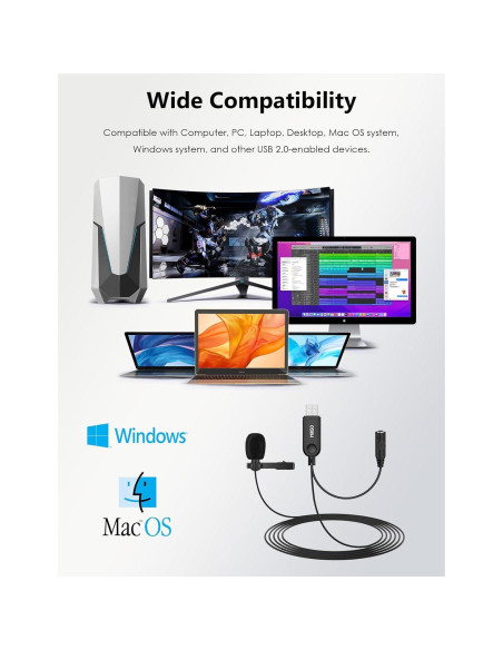 Micrófono Lavalier USB MillSO Omnidireccional 2M para Laptop Micrófono Lavalier USB MillSO Omnidireccional 2M para Laptop