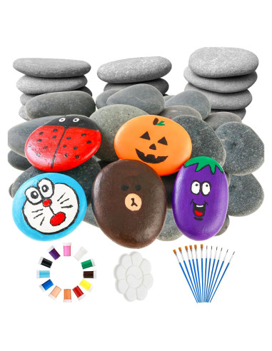 Kit de Pintura de Rocas KvyusFlourish 43 Pcs 2-3" para Manualidades