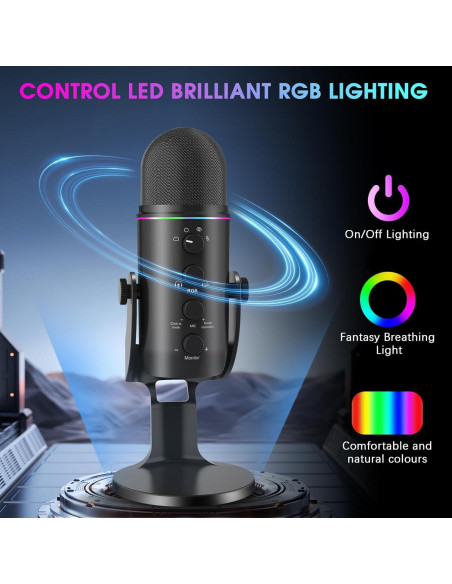Micrófono de Condensador USB MAYBESTA WM117 - 4 Patrones RGB Micrófono de Condensador USB MAYBESTA WM117 - 4 Patrones RGB