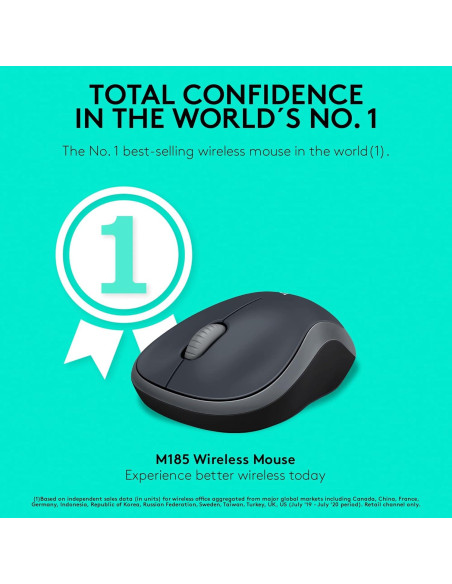 Logitech M185 Ratón Inalámbrico 2.4GHz USB Gris Rápido