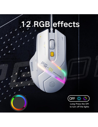 Ratón Gaming U PG1 Blanco 12800 DPI 6 Botones RGB Ergonómico