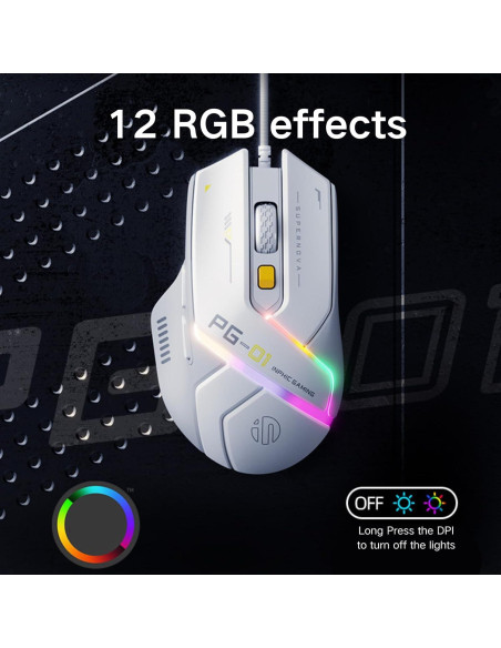 Ratón Gaming U PG1 Blanco 12800 DPI 6 Botones RGB Ergonómico