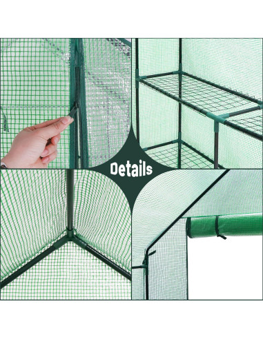 Invernadero de Pasillo LEMY 2 Niveles 8 Estantes 145x145 cm