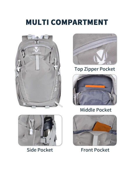 Mochila de Senderismo 40L Mokzer Gris Impermeable Unisex Mochila de Senderismo 40L Mokzer Gris Impermeable Unisex
