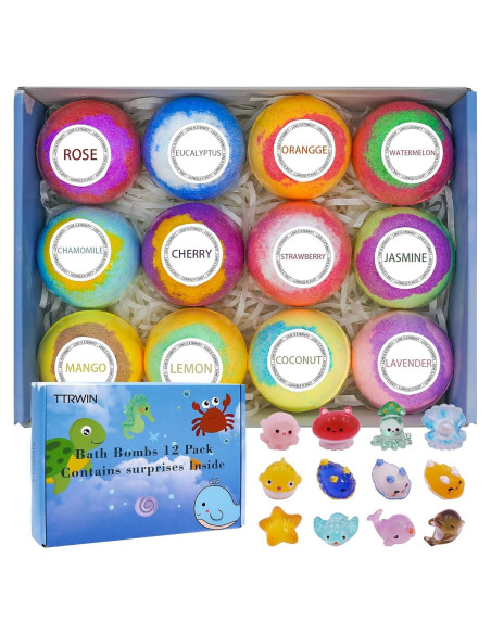 Bombas de baño para niños TTRWIN con juguetes sorpresa - 12 unidades Bombas de baño para niños TTRWIN con juguetes sorpresa - 12 unidades