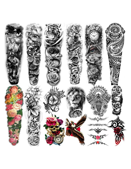 Tatuajes Temporales Extra Grandes Yazhiji - 16 Hojas 58x18cm Tatuajes Temporales Extra Grandes Yazhiji - 16 Hojas 58x18cm