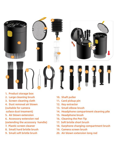 Kit de limpieza 20 en 1 LBSC para laptop y teléfono - Negro